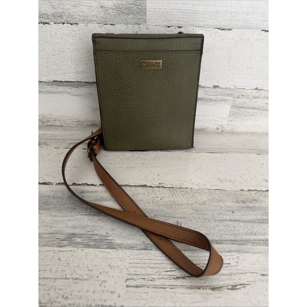 Carlos by Carlos Santana Army Green Crossbody Bag Logo Plaque Pebbled‎ Leather